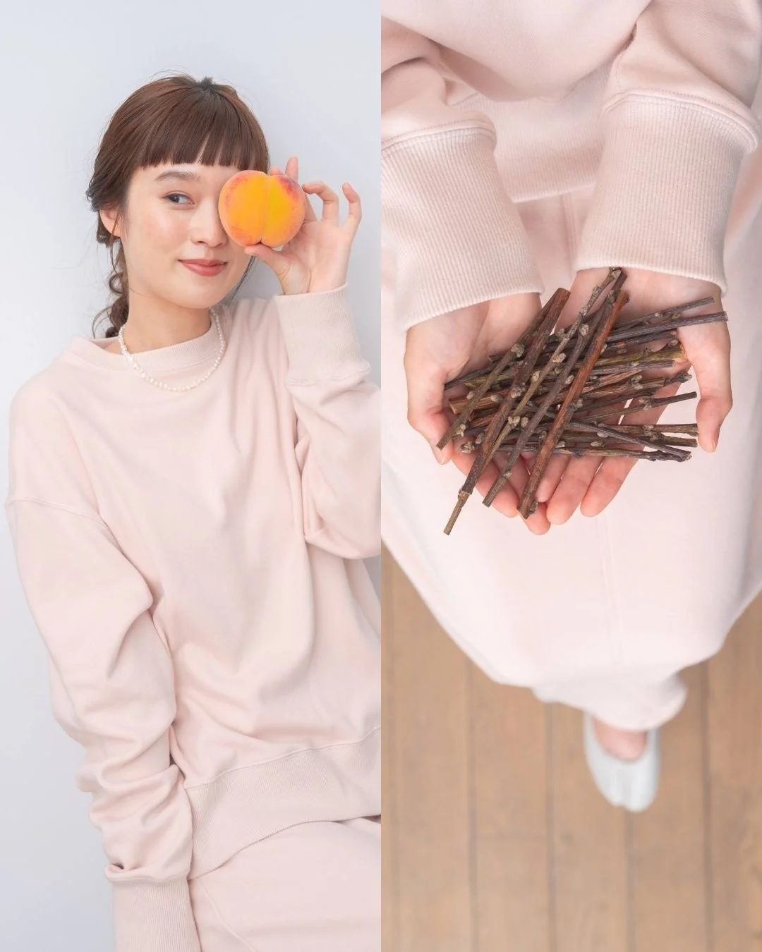 桃の服を着た女性