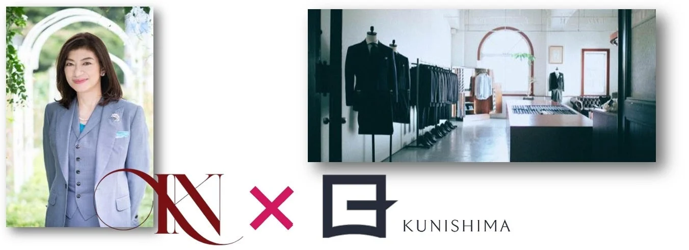 女性のスーツ姿とテーラーショップ