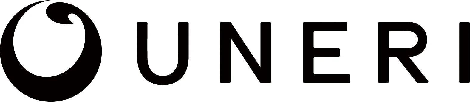 「UNERI」という文字と、その左側に波のようなデザインの黒いロゴマークが描かれた画像です。
