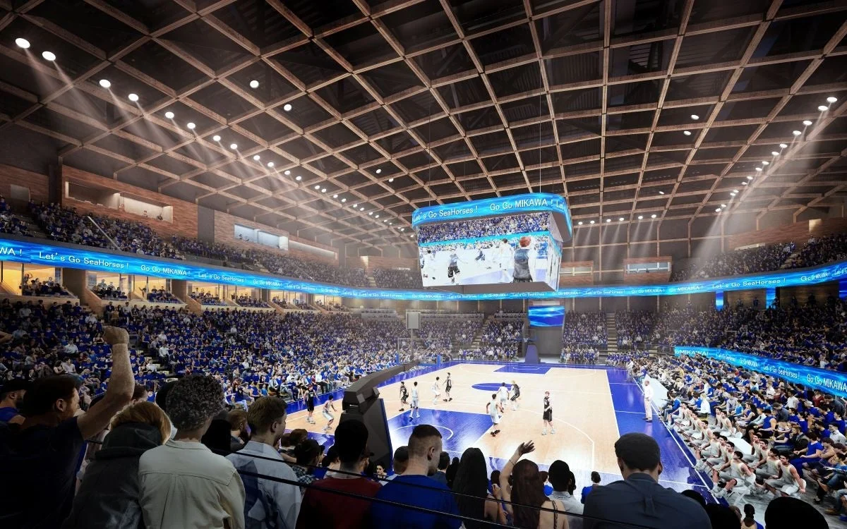 バスケットボールの試合が開催されている満員の屋内アリーナ