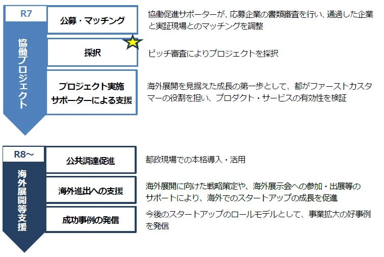 協働プロジェクトと海外展開支援のフロー