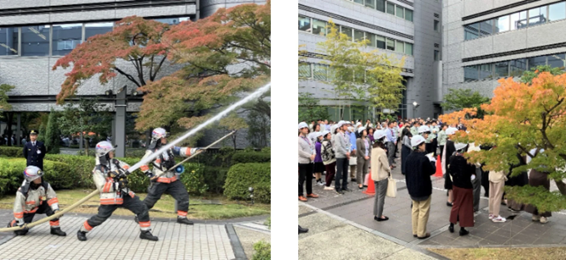 消防訓練と避難訓練の様子