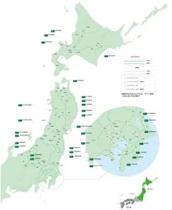 日本地図とネットワーク網の画像