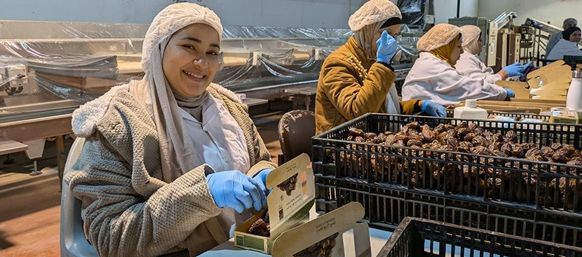 デーツの加工工場で働く女性たち