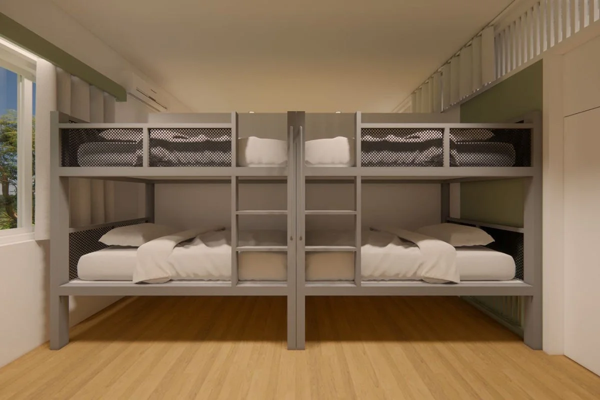 モダンな二段ベッドが並ぶ部屋