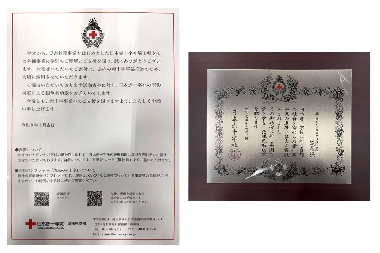 日本赤十字社からの感謝状