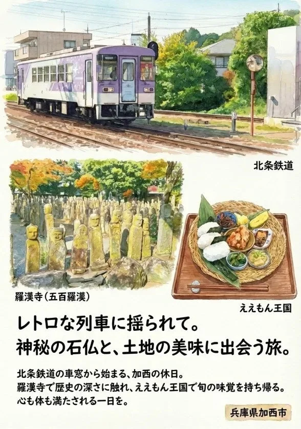 北条鉄道 羅漢寺 (五百羅漢) ええもん王国 レトロな列車に揺られて。 神秘の石仏と、土地の美味に出会う旅。