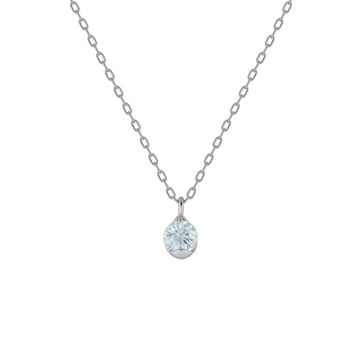 水色のしずく型ジェムストーンのペンダントが付いたネックレス