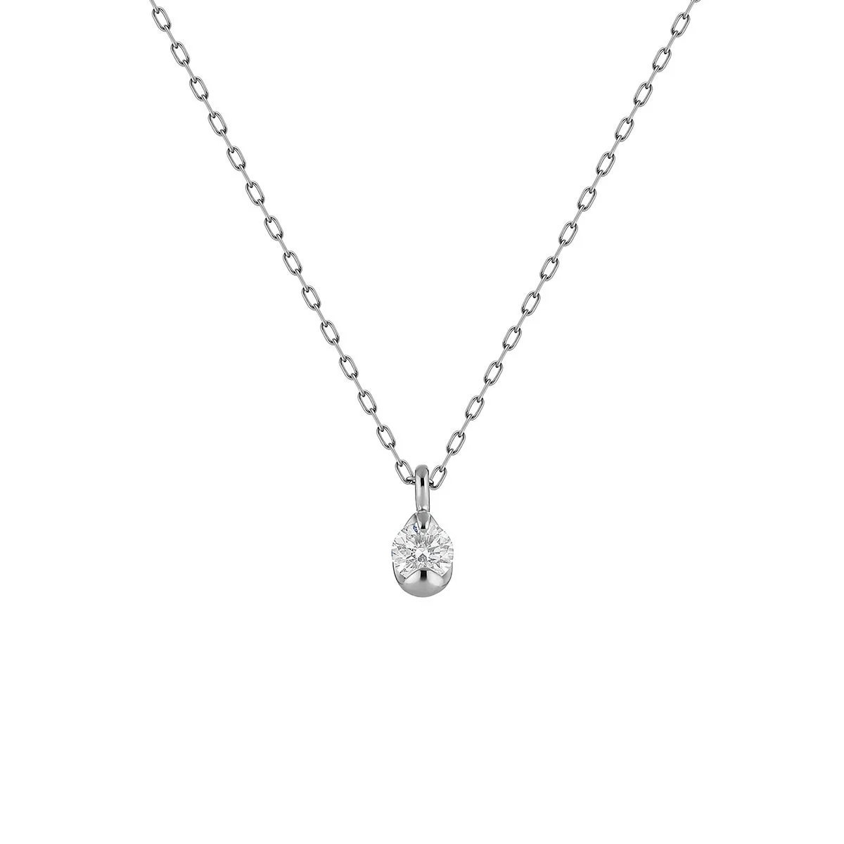 細いシルバーチェーンに一粒のダイヤモンドが輝くシンプルなペンダントネックレス