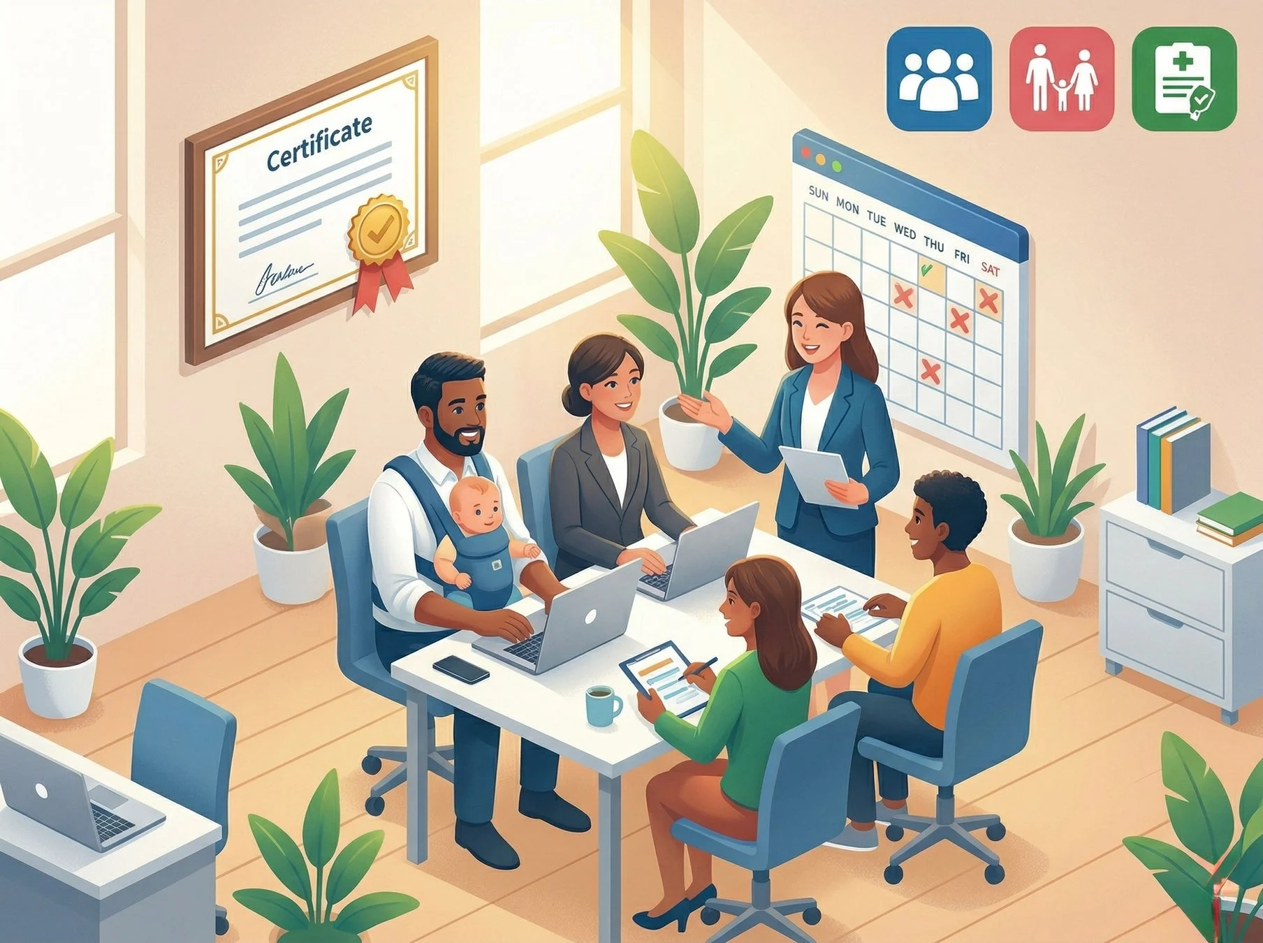 多様な従業員が会議を行うオフィス