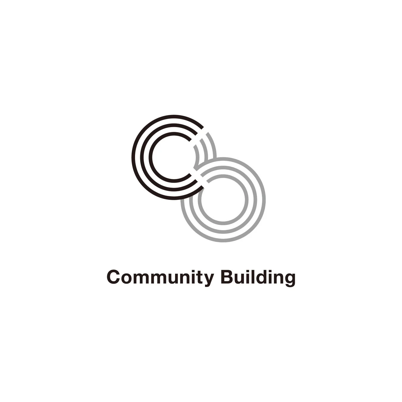 C字型が連なる抽象的なロゴマークと「Community Building」の文字
