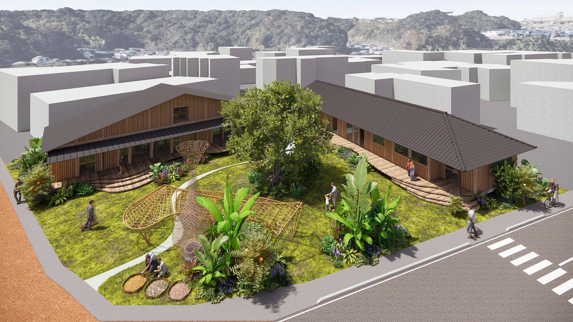 環境に配慮した施設の鳥瞰図